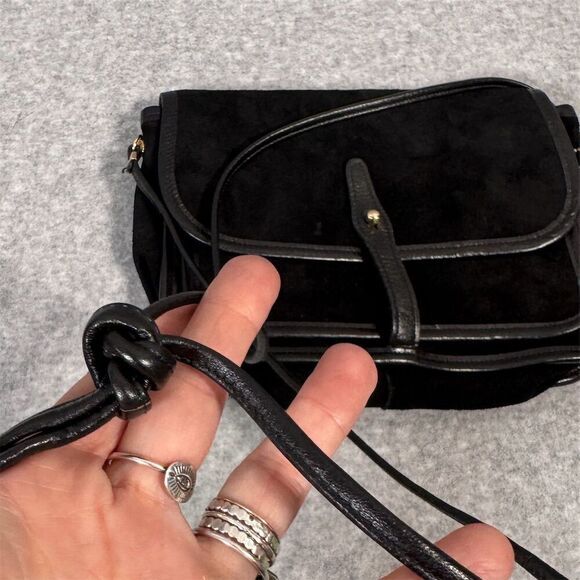 Vintage Etra Women's Black Suede Leather Crossbody Bag Small Casual - Picture 10 of 15